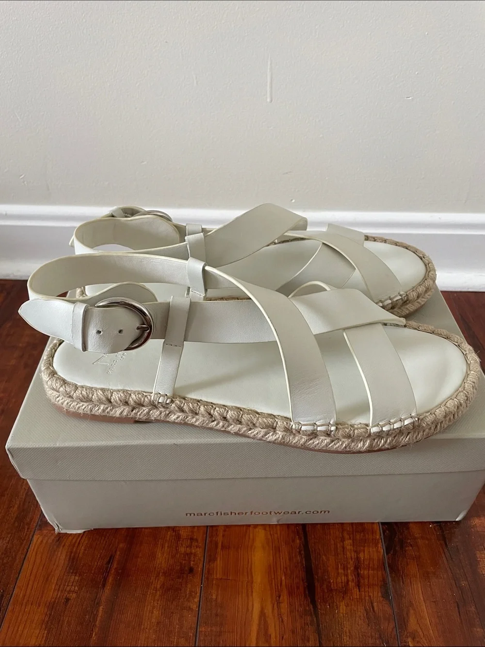 NEW Marc Fisher Tallia White Leather Espadrille Sandals